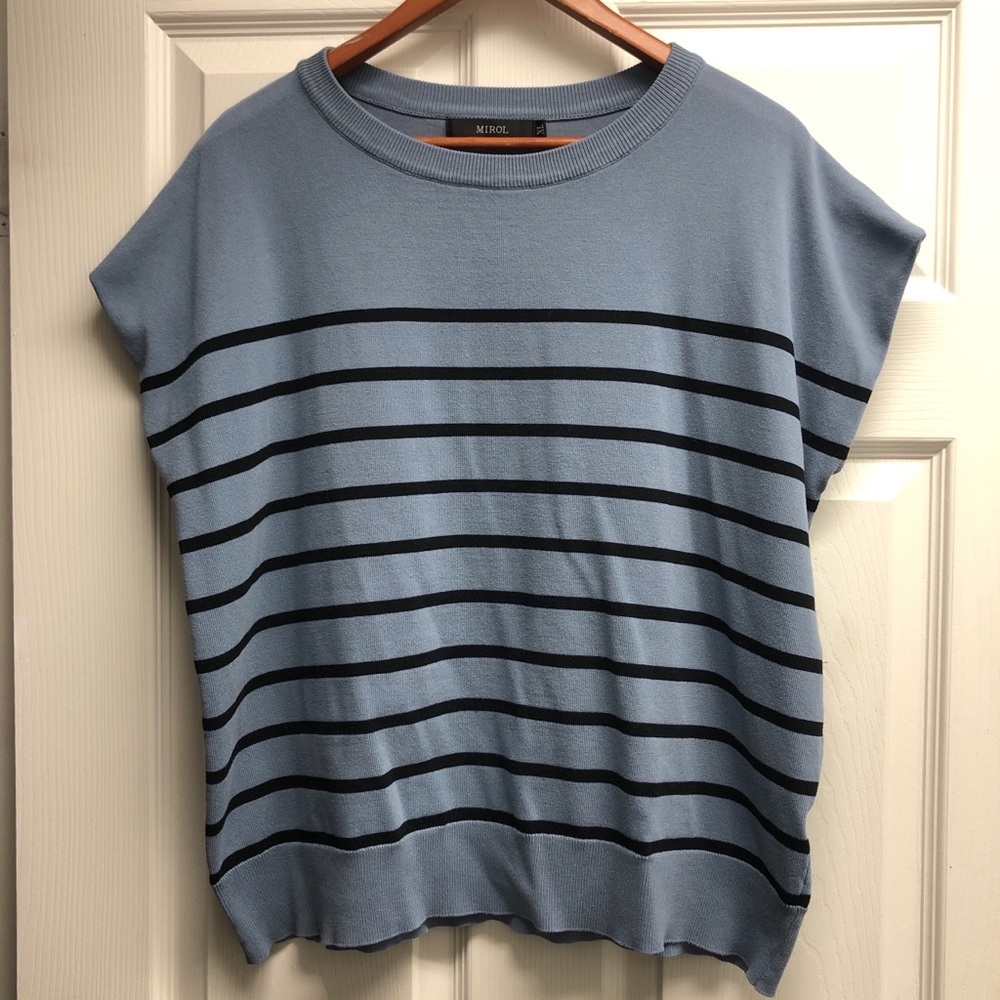 Mirol XL Light Blue Striped Knit Top - Women